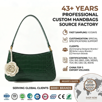 Tas Selempang Wanita Mewah Hijau Zamrud Motif Kulit Buaya Bunga Kamelia Bentuk Bulan Sabit Resleting Tahan Air OEM ODM
