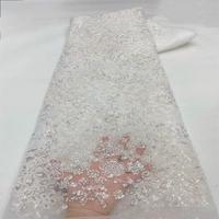Tissu en dentelle brodée de perles africaines noires et de sequins, couleur foncée, pour robe femme, 100% polyester tricoté
