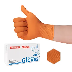 Anboson pulverfreie Diamant-Blended Nitril-Handschuhe 100 Xs pulverfreie orange Einweg-Nitril-Handschuhe