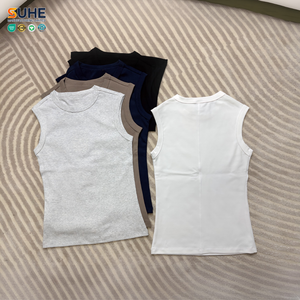 เสื้อกล้ามผู้หญิง SUHE คอกลม แขนกุด ทรงพอดีตัว ผ้าคอตตอนผสมสแปนเด็กซ์ 260GSM ถักทอแบบลำลอง สีพื้น รับผลิตแบบ OEM ODM - Product Image 6