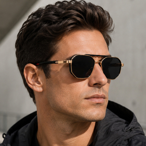 Gafas de Sol Partagas al por Mayor, Estilo Punk, Diseño Personalizado con Logotipo, Montura Rectangular de <span class=keywords><strong>Doble</strong></span> Puente, Bisagras con Resorte, Protección UV400 para Hombre - Product Image 1