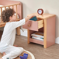 Table de chevet pour enfant à 2 niveaux en bois rose avec tiroir et rangement ouvert pour enfants