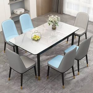 Ensemble de <span class=keywords><strong>table</strong></span> à manger moderne convertible et extensible avec plateau en pierre frittée, <span class=keywords><strong>table</strong></span> à dîner multifonctionnelle pliable avec <span class=keywords><strong>induction</strong></span> intégrée - Product Image 3