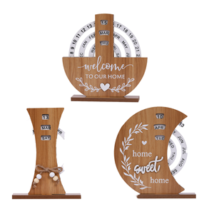 Hot Selling Modern Wooden Perpetual Desk Calendar Rope Creative Manual Rotating Decorative for Home Office Christmas Ornament