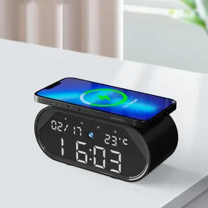 5 en 1 Portable petit haut-parleur BT chargeur sans fil Mobile et réveil numérique intelligent caméra WiFi 3MP cachée pour la sécurité à domicile