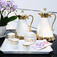 Théière Dallah de luxe de 1000 ml, thermos, cafetière arabe pour hôtel, restaurant, avec six tasses en céramique