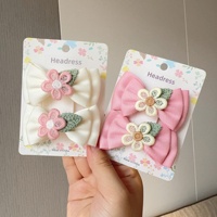 Ensemble d'accessoires pour cheveux pour enfants de style coréen, nœuds en ruban pastel, pinces à cheveux avec fleurs en dentelle crochetées à la main, barrettes douces