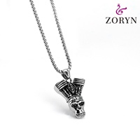 Pendentif Crâne en Acier Inoxydable V8 pour Motard, Style Gothique Punk Viking Occulte, Bijou Tendance en Acier Titane pour Homme