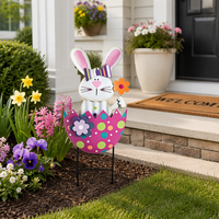 Piquets de jardin en métal résistants aux intempéries, motif lapin mignon et œuf de Pâques, décorations de jardin de Pâques pour pelouse et patio extérieurs