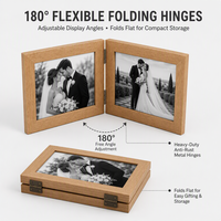 Cadre photo double articulé en bois 4x6 pouces, pliable, style rustique, pour mariage, anniversaire, décoration intérieure, cadeau