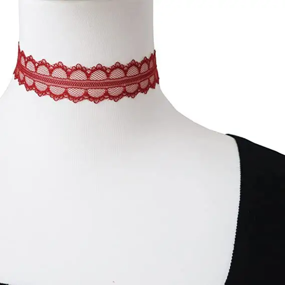 Set kalung choker perhiasan populer, Kalung renda bunga sederhana dengan bandul berbeda, set choker