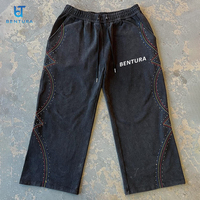 Pantalon de survêtement vintage à jambes larges avec logo brodé personnalisé BENTURA, lavage à l'acide, coton de haute qualité