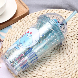 Botella de agua de doble capa a prueba de fugas para niños, botella de paja de plástico de 15 <span class=keywords><strong>oz</strong></span> para escuela, viaje, Picnic, Camping - Product Image 2