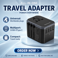 Wontravel Adaptateur de Voyage Universel International avec 2 Ports USB et 3 Ports Type C, Prise Électrique Chargeur Convertisseur Secteur
