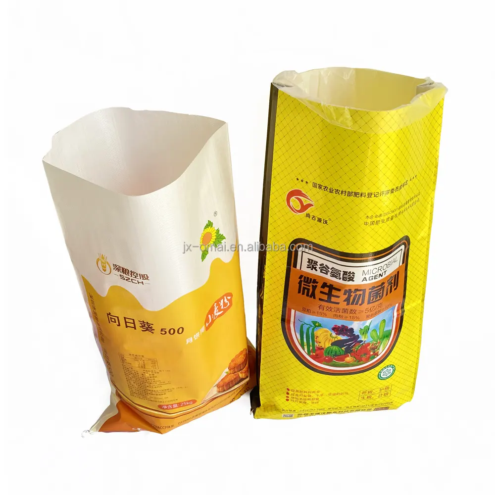 Sarı 50kg çuval pirinç unu için gübre çuvalı plastik torba tarım için ağır lamine PP dokuma çanta yakacak odun ambalaj