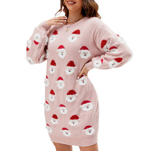 Automne hiver nouveau père noël tête <span class=keywords><strong>robe</strong></span> en tricot européen américain noël <span class=keywords><strong>pull</strong></span> femmes <span class=keywords><strong>robe</strong></span> <span class=keywords><strong>pull</strong></span> - Product Image 1