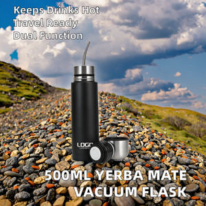 500ml Novelty Yerba Mate Travel Vacuum Flask with Bombilla Dual Use Press Pour Spout and Drinking Lid Custom Branding - Product Image 2