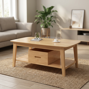 Modern Wooden Coffee <b>Table</b> <b>With</b> Storage <b>Drawer</b> Minimalist Design Living Room Furniture - Product Image 3