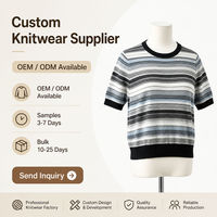 Pull-over décontracté d'été pour femme, à rayures, tricoté à la machine, imprimé numérique, 170g, manches courtes, col rond, OEM ODM, vêtements personnalisés