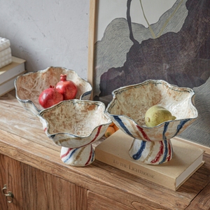Piatto da portata in ceramica con piedini, design irregolare, ornamento <span class=keywords><strong>vintage</strong></span>, ciotola per frutta per interni di hotel e appartamenti - Product Image 5
