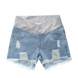 Shorts de maternité en <span class=keywords><strong>jean</strong></span> tendance été, taille élastique, respirants, écologiques, pour femmes enceintes, avec déchirures tendance - Product Image 6