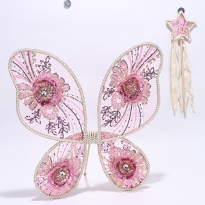 Varita de princesa de gasa Rosa Patrón de sueño colorido Juego de alas de hadas para niñas con varita de estrella de hadas - Product Image 2
