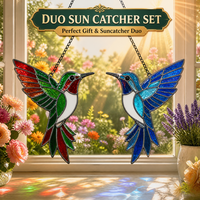 Ensemble de attrape-soleil artisanal en vitrail colibris, en verre cathédrale, à suspendre à la fenêtre, design couleur personnalisé