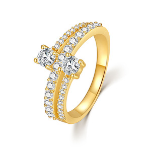 Yellow Gold Plated Moissanite Engagement <b>Ring</b> Round Brilliant Cut <b>Cross</b> Design Pave Setting Women's Classic Style - Product Image 1