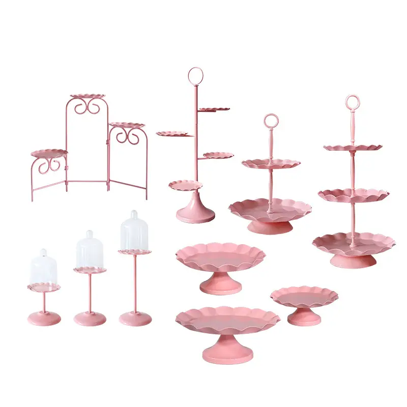 Dali Leuke Roze Mooie 3 Tier Voedsel Buffet Desert Metal Display Taart Staan Voor Bruiloft Taarten, Cupcakes