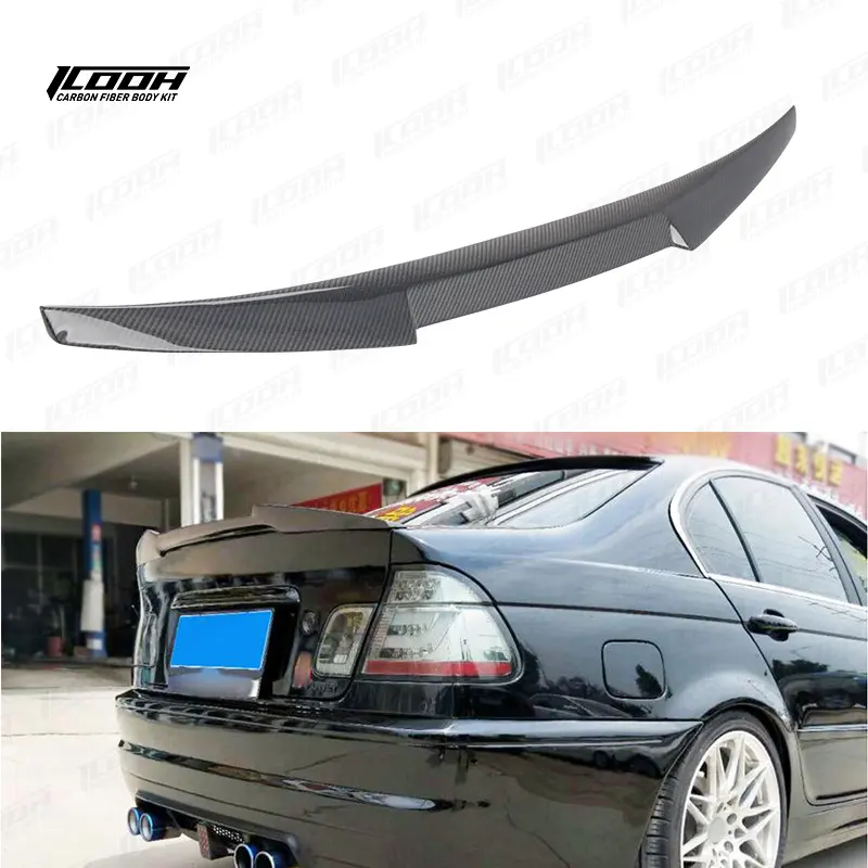 ICOOH 레이싱 M4 스타일 탄소 섬유 바디 키트 BMW M3 E46 99-05 용 리어 부트 스포일러 윙