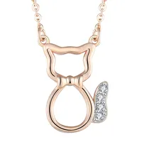 Collar de gato de la suerte delicado y a la moda para mujer, joyería de lujo personalizada, chapado en oro rosa de 18K, CZ Plata de Ley 925