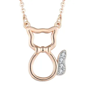 Wholesale Customized Luxury 18K Rose Gold Plated Jewelry CZ Sterling Silver 925 Women Delicate Fashionable Lucky Cat Necklace