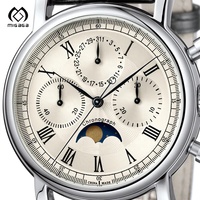 Montre automatique pour homme Migaga avec bracelet en cuir personnalisé, mouvement mécanique japonais, phase de lune en saphir