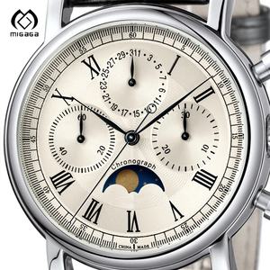 미가가 커스텀 가죽 밴드 일본 메커니컬 무브먼트 남성용 오토매틱 사파이어 문페이즈 시계 - Product Image 4
