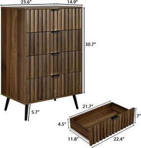 Cómoda de Madera de Nogal con 4 Cajones para Dormitorio, Cajonera con Tiradores Metálicos Anchos, Cómoda de Madera para Armario, Dormitorio - Product Image 2