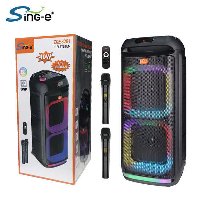 ZQS8281 Wireless Speakers Portable DJ Speaker Professional Big Power30W Party Speaker With 2pcs Wireless Mic