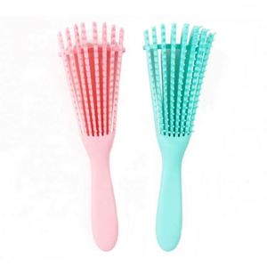 Peigne noir naturel Ez Massage à huit griffes, brosse démêlante flexible pour cheveux bouclés roses, logo personnalisé - Product Image 4