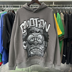Sudadera con capucha con lazo de monstruo de emoción mixta de algodón 100% de peso pesado de alta calidad con estampado de monstruo para hombres y mujeres - Product Image 2
