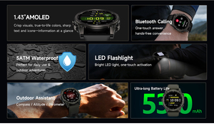 Reloj Inteligente T8PRO con Pantalla AMOLED de 1.43 Pulgadas, Resistencia al Agua de <span class=keywords><strong>5</strong></span> ATM, 7 Días de Duración de la Batería, Carga Inalámbrica, Rastreador Multideportivo para Exteriores - Product Image 3