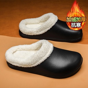 Pantuflas de Invierno para Hombre y Mujer, Forradas de Felpa, Gruesas, Cálidas, Antideslizantes, con Suela de EVA, para Uso en Interiores y Exteriores, Color Negro y Caqui Sólido - Product Image 1
