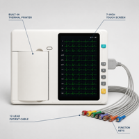 Electrocardiógrafo Digital Portátil de 12 Derivaciones con Pantalla Táctil de 7 Pulgadas, Impresora Térmica Integrada y Batería ECG-301
