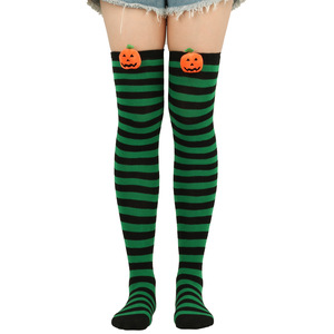 Chaussettes rayées au-dessus du genou pour femmes, motif démon <span class=keywords><strong>de</strong></span> dessin animé et citrouille, pour Halloween, cosplay et fêtes costumées - Product Image 4