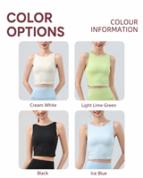 Débardeur court sans manches à col rond pour femme, coupe ajustée, avec logo personnalisé GH, pour le yoga, la gym, l'entraînement et le fitness, vêtements de sport, soutien-gorge intégré, fournisseur en gros