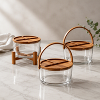 Nouvel Arrivage Bol à Salade Transparent en Plastique avec Couvercle en Bois, Support et Poignée Amovible – Idéal pour Fêtes, Fruits et Collations