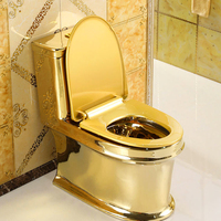 WC monobloc en céramique haut de gamme, moderne, doré, avec siphon en S, double chasse et télécommande