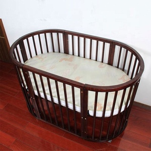 Juego de Muebles de Madera Oscura para Guardería NZMAN, Convertible 3 en 1, <span class=keywords><strong>Cuna</strong></span> Ovalada de Madera para Bebés Recién Nacidos con Ruedas - Product Image 3