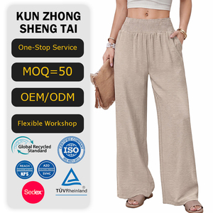 Pantalones <span class=keywords><strong>de</strong></span> Pierna Ancha <span class=keywords><strong>de</strong></span> Cintura Alta para <span class=keywords><strong>Mujer</strong></span>, Tallas Grandes, Personalizados <span class=keywords><strong>de</strong></span> Fábrica, Pantalones <span class=keywords><strong>de</strong></span> <span class=keywords><strong>Lino</strong></span> con Cintura Elástica, Casuales, Plazo <span class=keywords><strong>de</strong></span> Entrega <span class=keywords><strong>de</strong></span> 15 Días - Product Image 1