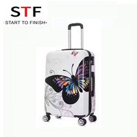 Bagage à main de luxe en gros personnalisé PC coque dure 14/20/24/28 pouces papillon imprimé bagages sacs de voyage 4 pièces ensemble de valise
