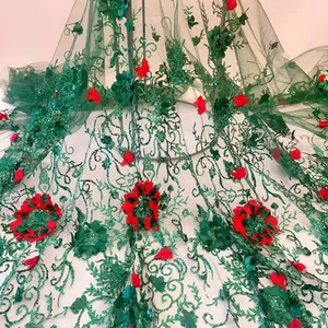 LS977 Nouvelle robe de mariée française Tissu de dentelle Robe de soirée à la mode Tissu de broderie de paillettes de fleurs 3D