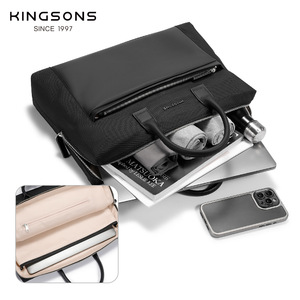 Kingsons Business Briefcase Black Oxford Cloth Large Capacity Zipper Closure Soft Handle For Office Travel 2025 Winter - Product Image 1